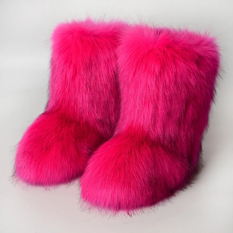 Fluffy Fur Boots Women Furry Snow Boot Warm Soft Plush Inside Fashion Woman Faux Fox Fur Boots Y2k Winter Anti Slip FuzzyShoes 240910