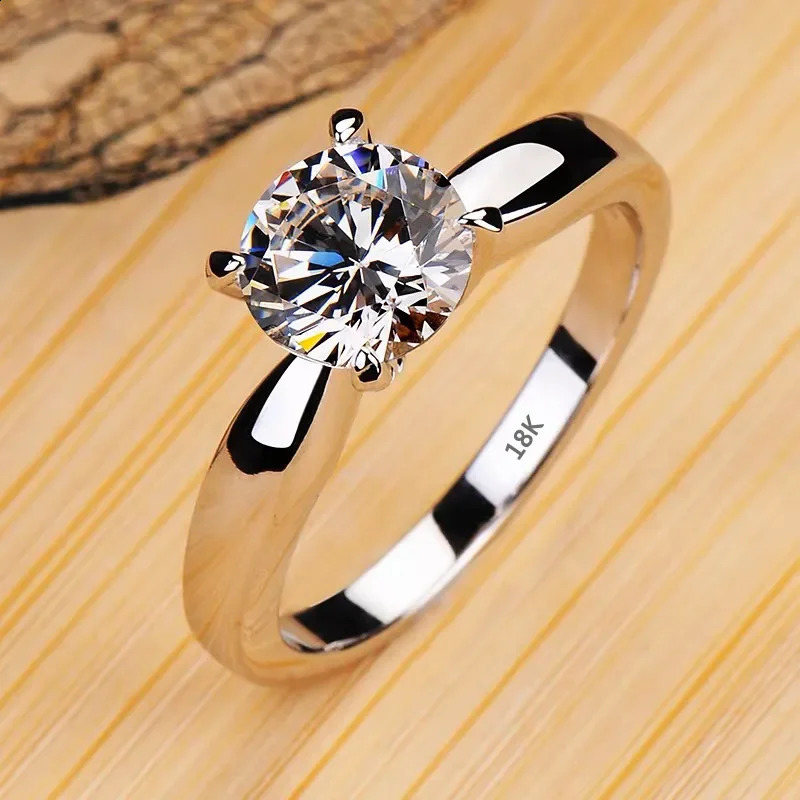 YINHED non fading 18K white gold wedding ring for women 2ct cubic zirconia engagement bride jewelry gift 240909