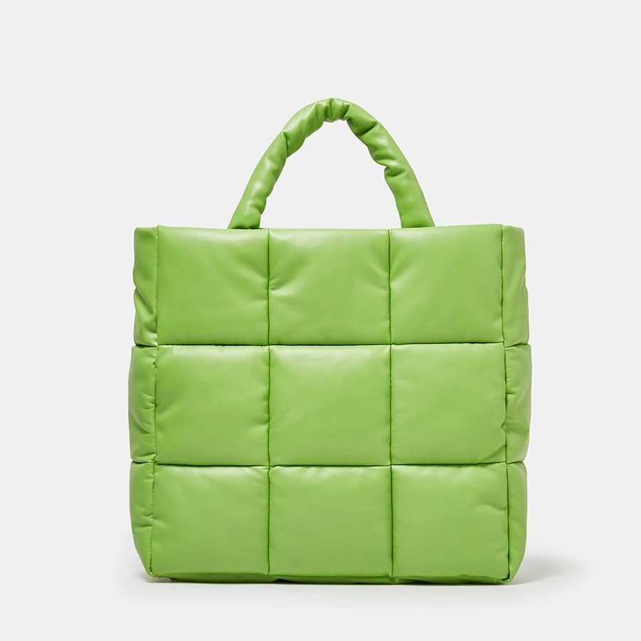 CMM Fashion Quilted Plaid Women Handbags Large Capacity Padded Tote Bag Luxury Soft Pu Leather Shoulder Crossbody Bags Puffy Purses 240909