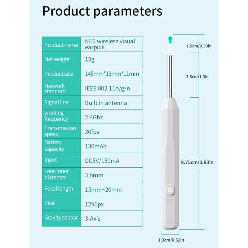 Wireless Ear Wax Removal WiFi Ear Endoscope with LED Light Visual Ear Scope Camera Safe Ear Pick Ear Cleaning Endocsope Y240909
