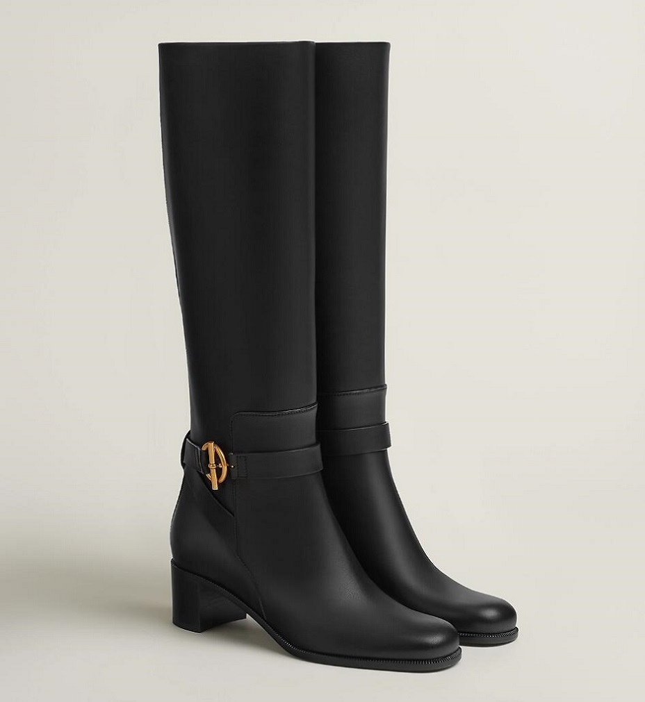 Perfect Winer Women Justine Tall Boots Suede Calfskin Golden Glenan Buckle Chunky Heels Brown Black Lady Comfort Walking Fashion Booty EU35-43