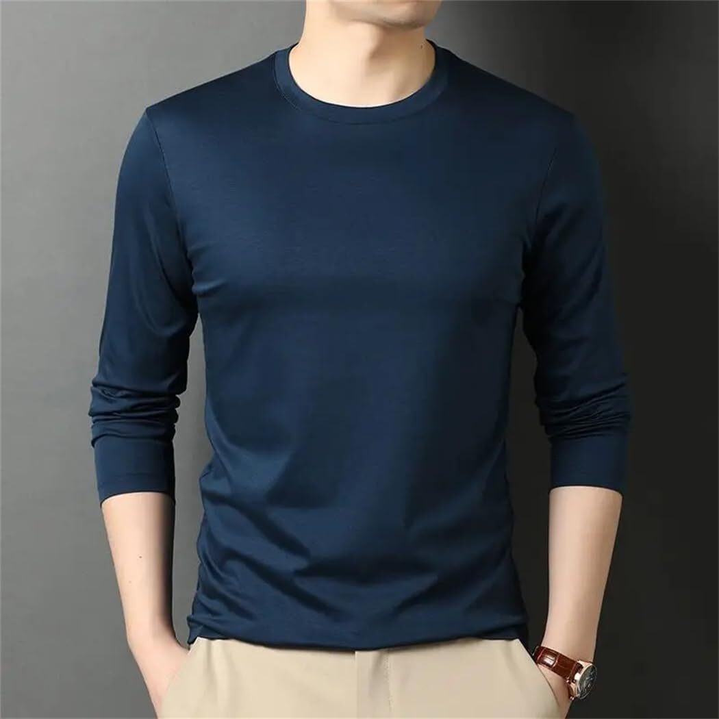 Long Sleeve Shirts for Men sweatshirt Mens Fashion Oversize T-Shirt with Long Sleeves Loose Fit Silk Texture T-Shirts Man T shirt Tee Streetwear Casua