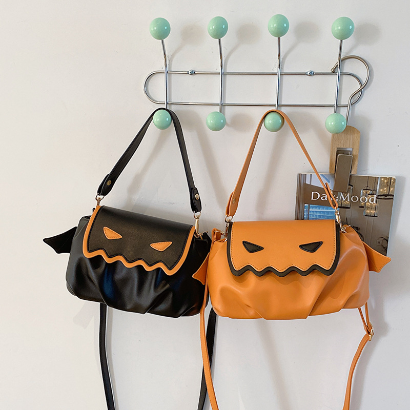 2025 Designer Fun 3 Pumpkin Halloween Fashion Color Contrast Personalized Creative Shoulder Bag