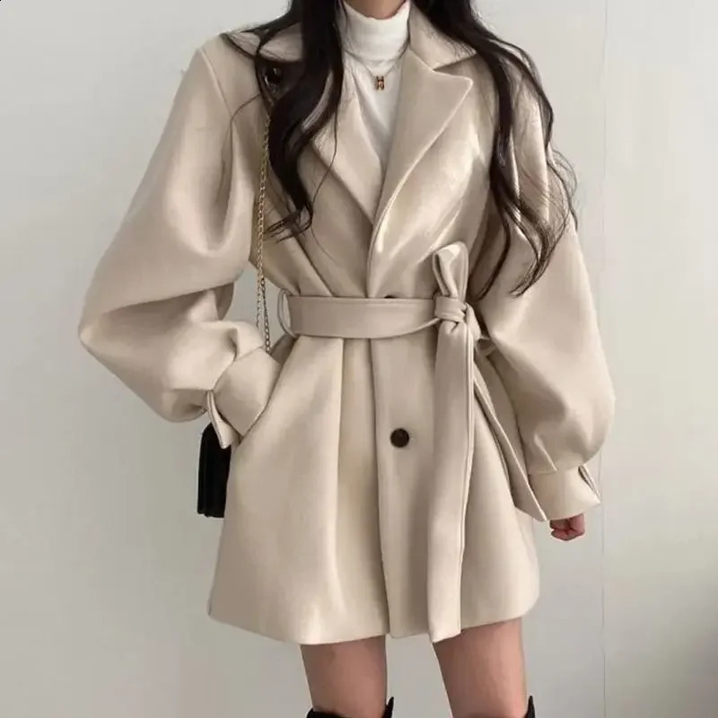 Black wool jacket womens autumn/winter trend mid length Korean style suit collar small wool coat 240909
