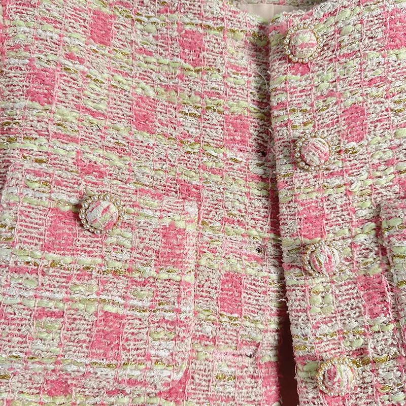 High Quality Chic Vintage Women Winter Autumn Tweed O Neck Single Breasted Long Sleeve Wool jacket Coat Outwear 240830