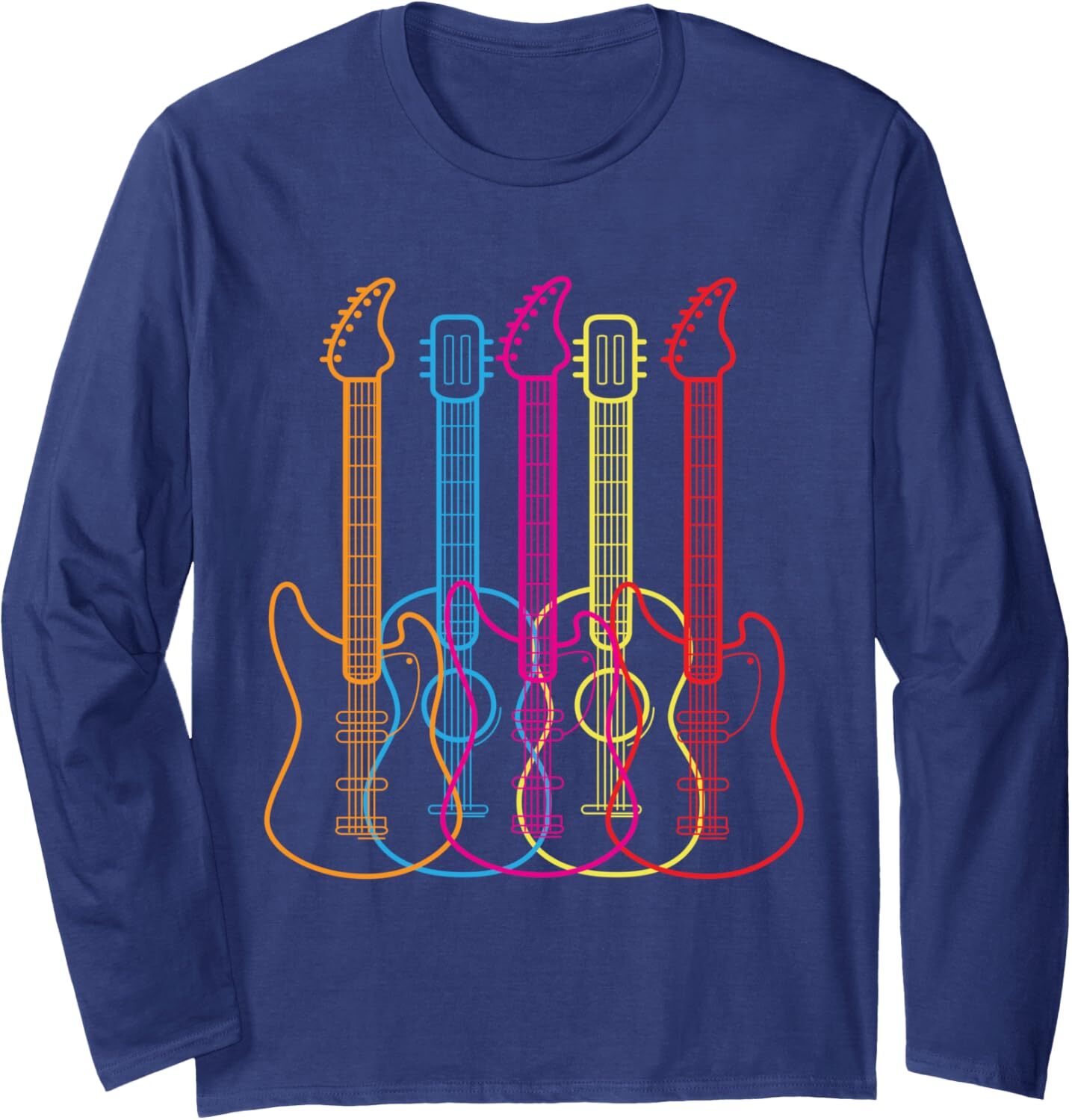 Long Sleeve Shirts for Men vintage Retro Colored Guitars Music Lover Funny Gift Long Sleeve Tee Streetwear Casual tops clothes
