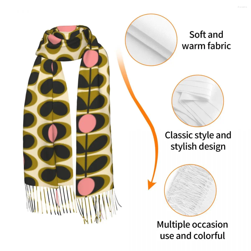 Scarves Custom Lady Large Print Oval Flower Stem Olive Orla Kiely Women Winter Soft Warm Tassel Shawl Wraps Scarf