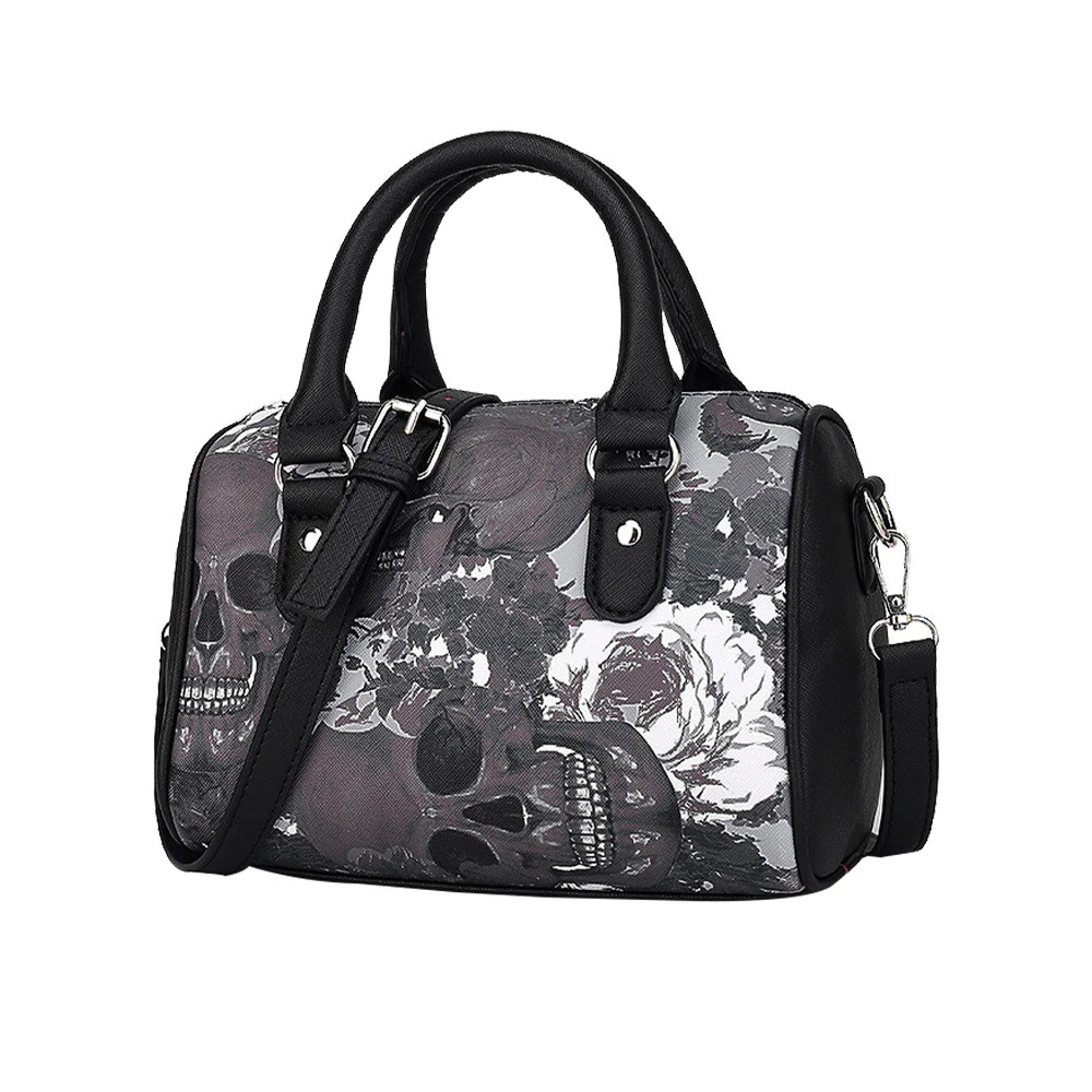 Skull Print Handbag, Halloween PU Crossbody Bag, Gothic Top Handle Purse dh5727163