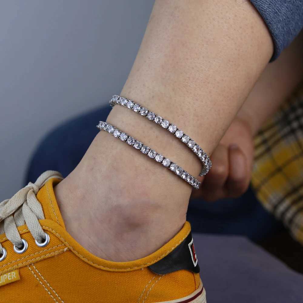 New 5A Cz Charm Anklet Iced Out Bling Rose Gold Silver Color 5mm Tennis Chain Anklet For Women Leg JewelryX240909