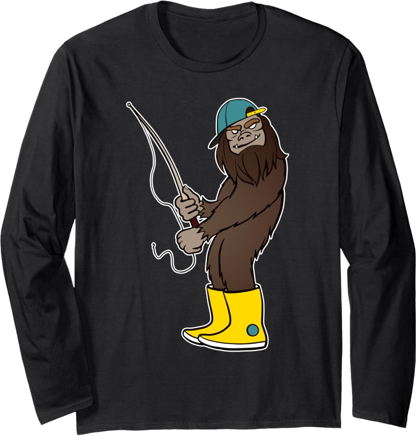 Long Sleeve Shirts for Men sweatshirt Bigfoot Fishing Funny Boots and Cap Fish Lover Gift Tee Streetwear Casual tops clothes fashion