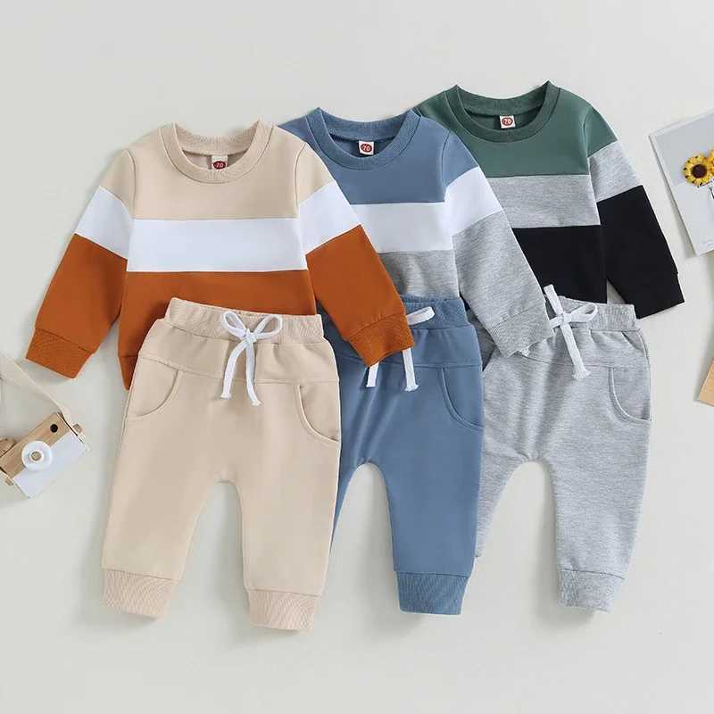Clothing Sets Toddler Baby Boy Fall Winter Clothes Color Block Long Sleeve Sweatshirt Pullover Top Pants Sweatsuit Set Outfits 0-3T H241126