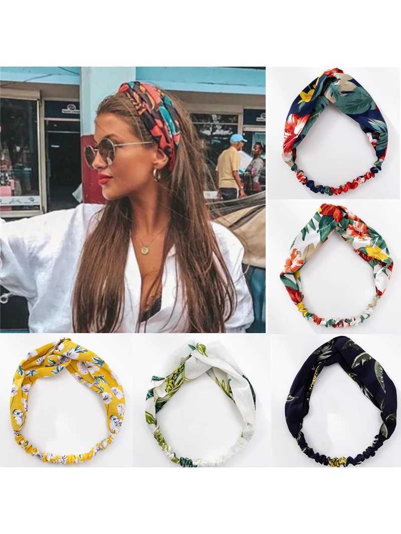 Women Girls Summer Bohemian Hair Bands Print Headbands Retro Cross Turban Bandage Bandanas HairBands Hair Accessories Headwrap Y240909