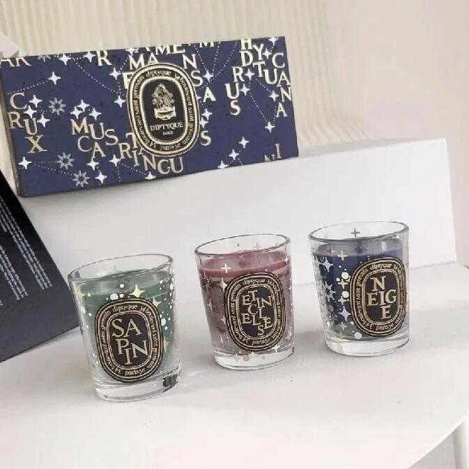 Scented Candle 70g x3 Scented Candles Etincelles Sapin TUBEREUSE NEIGE Limited Gift Box Set Wedding Gift Fragrance Glass Incense Candles Cup Set w2503