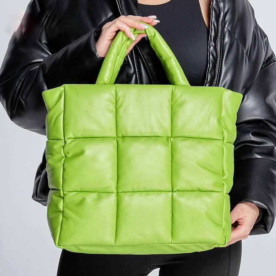 CMM Fashion Quilted Plaid Women Handbags Large Capacity Padded Tote Bag Luxury Soft Pu Leather Shoulder Crossbody Bags Puffy Purses 240909
