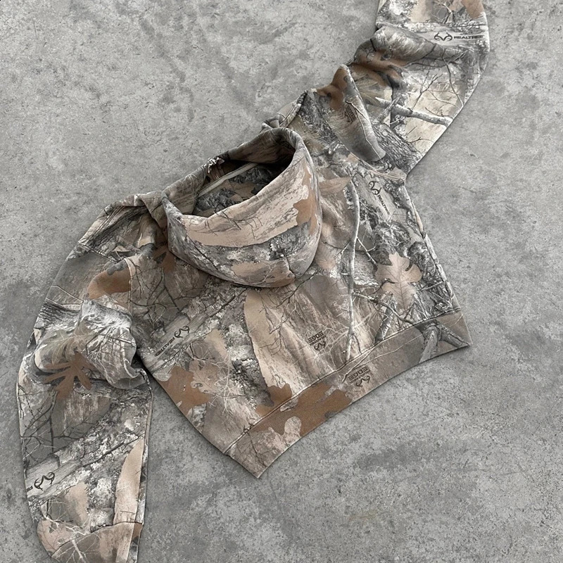 Y2K Retro High Street Hip Hop Streetwear Oversized zip up Hoodie Men Camouflage Pattern zipper Sweatshirt Unisex Camo Hoodied 240906