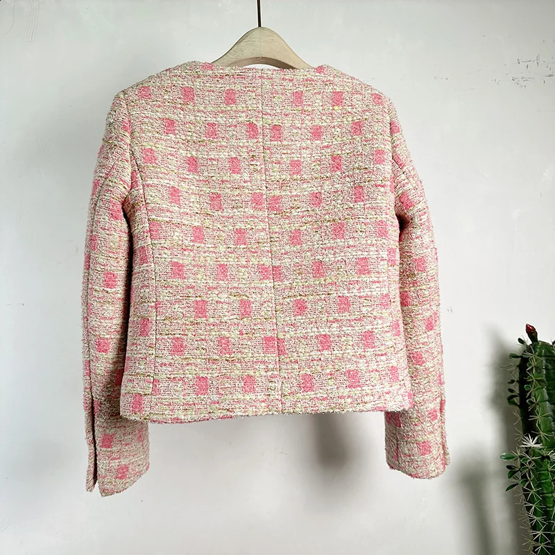 High Quality Chic Vintage Women Winter Autumn Tweed O Neck Single Breasted Long Sleeve Wool jacket Coat Outwear 240830