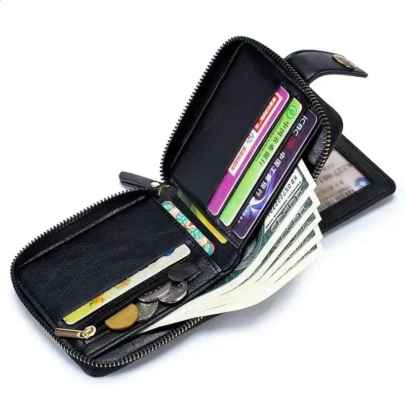 Retro fashion mens short wallet retro trend horizontal zipper coin purchase multifunctional card durable and convenient wallet 240907