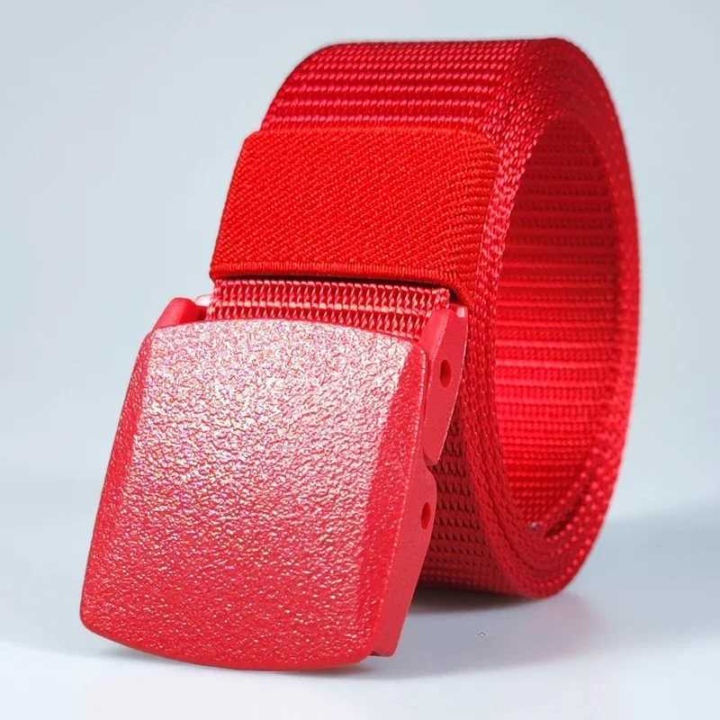 Automatic buckle nylon womens belt canvas outdoor travel premium mens sports pants non-metallic belt white black blue red W240920