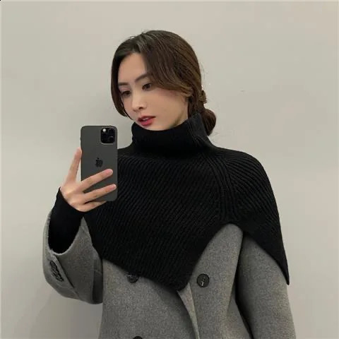Womens solid color turtle neck packaging clothing accessories elastic bib collar autumn and winter floral scarf warm knitted shawl 240904