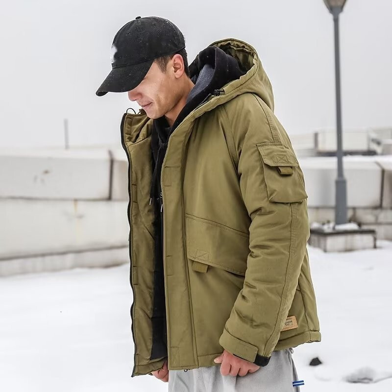 2024 Mens Puffer Jacket cotton jacket mens winter thick trendy hooded warm cotton jacket loose and handsome student cotton jacket winter coat winter j
