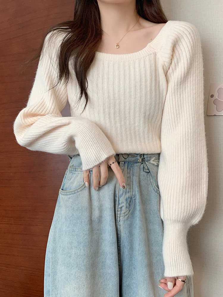 Autumn Winter Loose Women Sweaters Casual Soft Long Puff Sleeve Pullovers Jumpers Knitwear Basic Sweater For Women TopsX2409