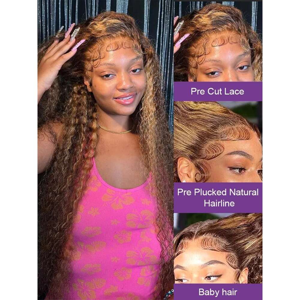 Highlight Ombre Deep Wave 7x5 Glueless Human Hair Ready To Wear Brazilian 4/27 Curly Wig 13x4 Lace Frontal Wigs For Women