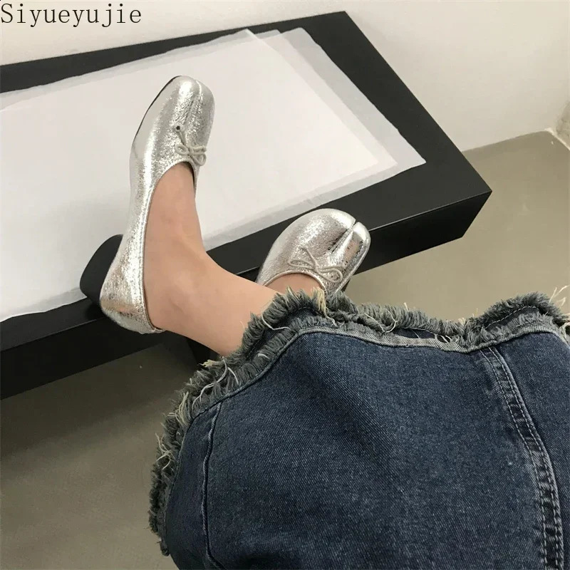 Split Toe Ballerina Shoes Mary Janes Leather Ballerines Femme Chaussure Fashion Bow Women Red Ballet Flats 240904