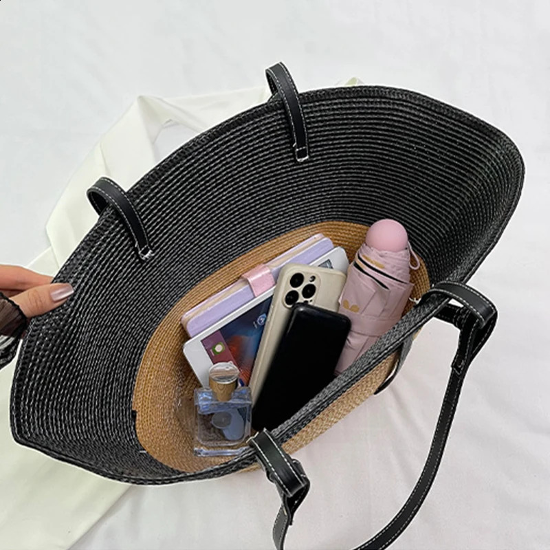 Large Grass Bag Beach Shopping Bag Rattan Womens Shoulder Bag Womens Handmade Grass Basket Summer Handbag 240907