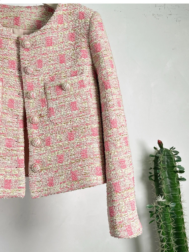 High Quality Chic Vintage Women Winter Autumn Tweed O Neck Single Breasted Long Sleeve Wool jacket Coat Outwear 240830