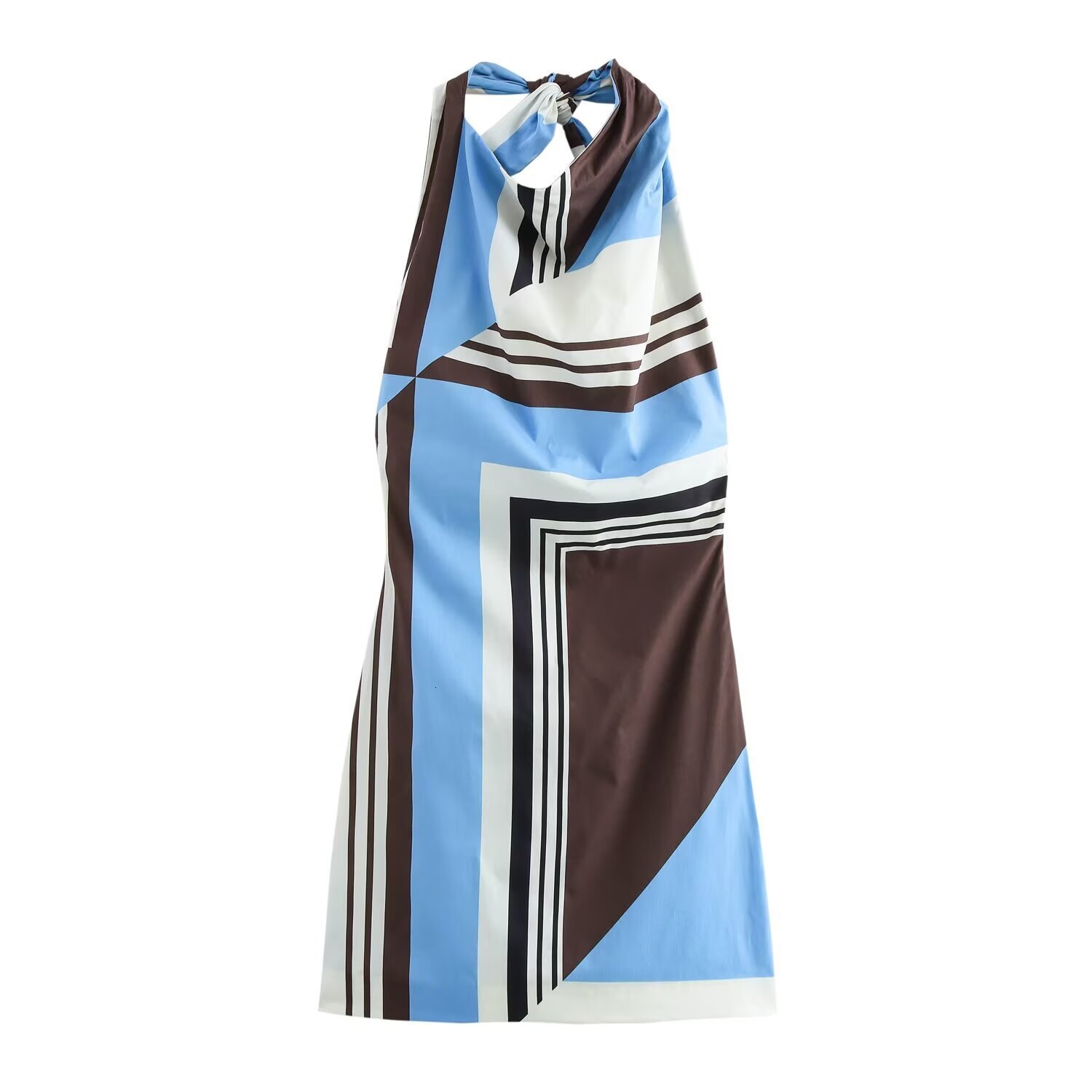 Striped Womens Autumn Dress Temperament Mini Poplin New Product Backless Hanging Neck Fashion