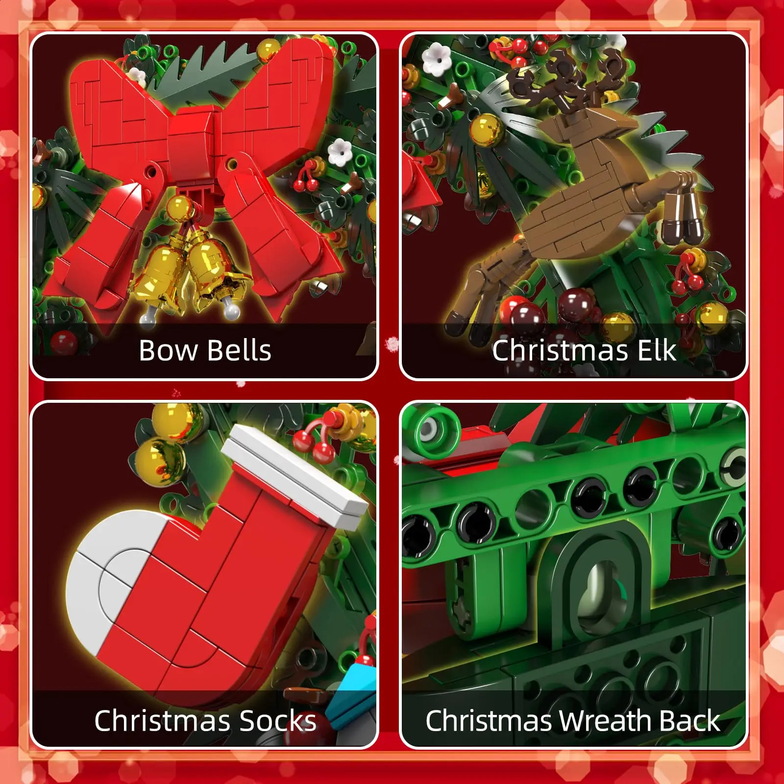 Christmas Building Blocks Set Eucalyptus Wreath Model Home Decoration Creative Crafts Gifts for Xmas Collection 240929