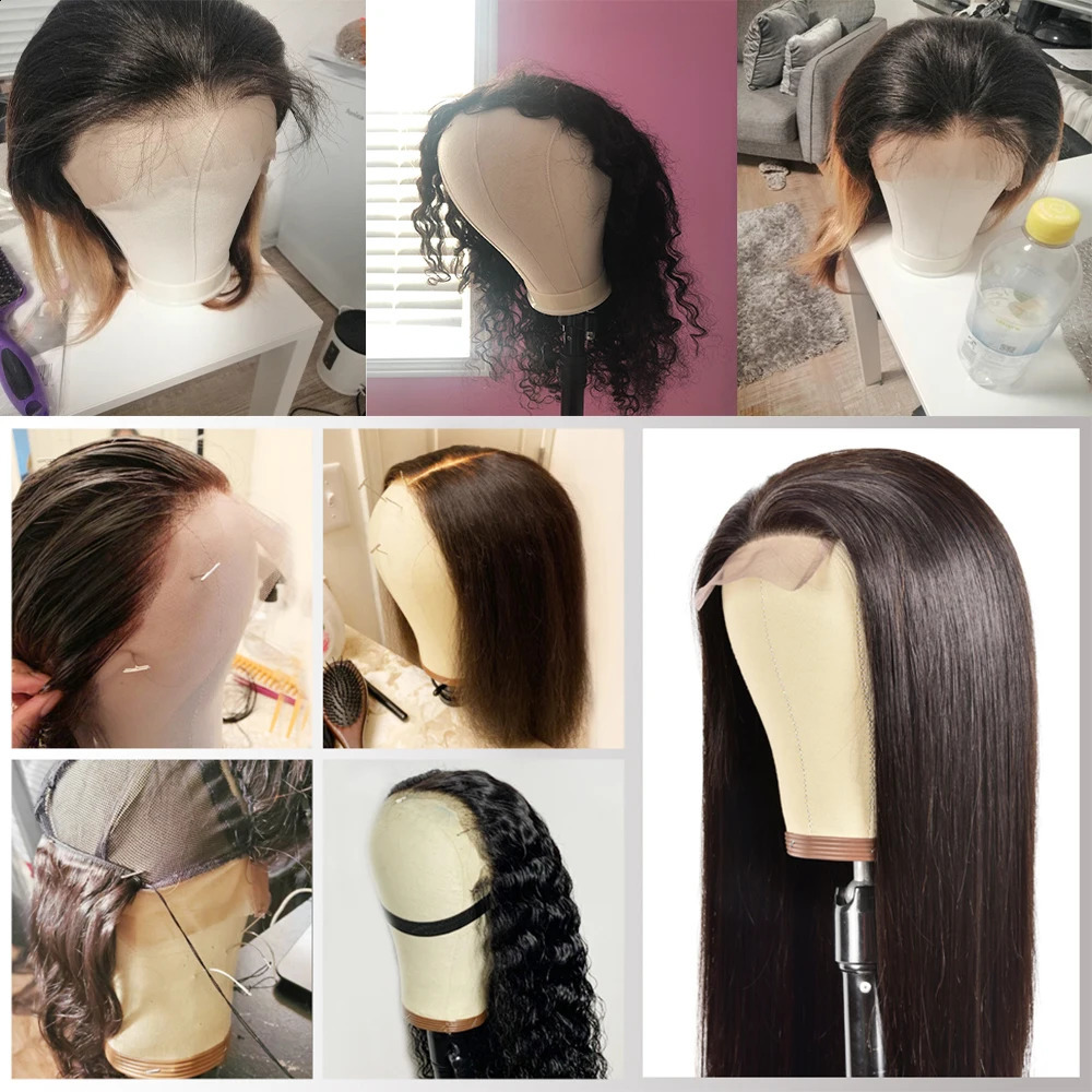 22/23Canvas Block Head With Adjustable Tripod Training Mannequin Head Wig Stand For Wigs Making Hair With T Pin Wig Instal Kit 240907