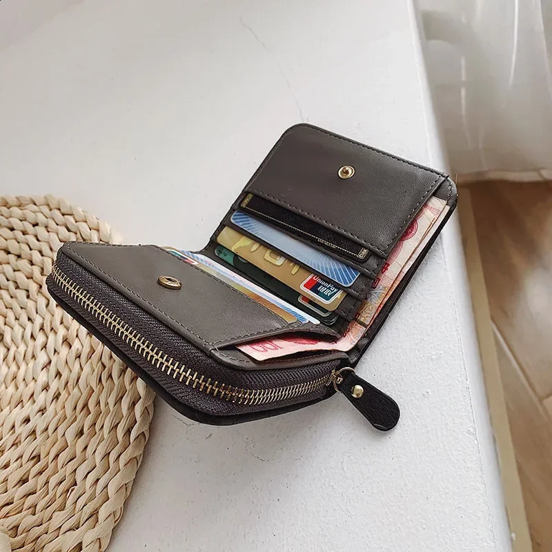 Womens Mini Wallet Womens Mini Solid Wallet Cute Short Zipper Pu Leather Coin Wallet Womens Handheld Wallet 240907