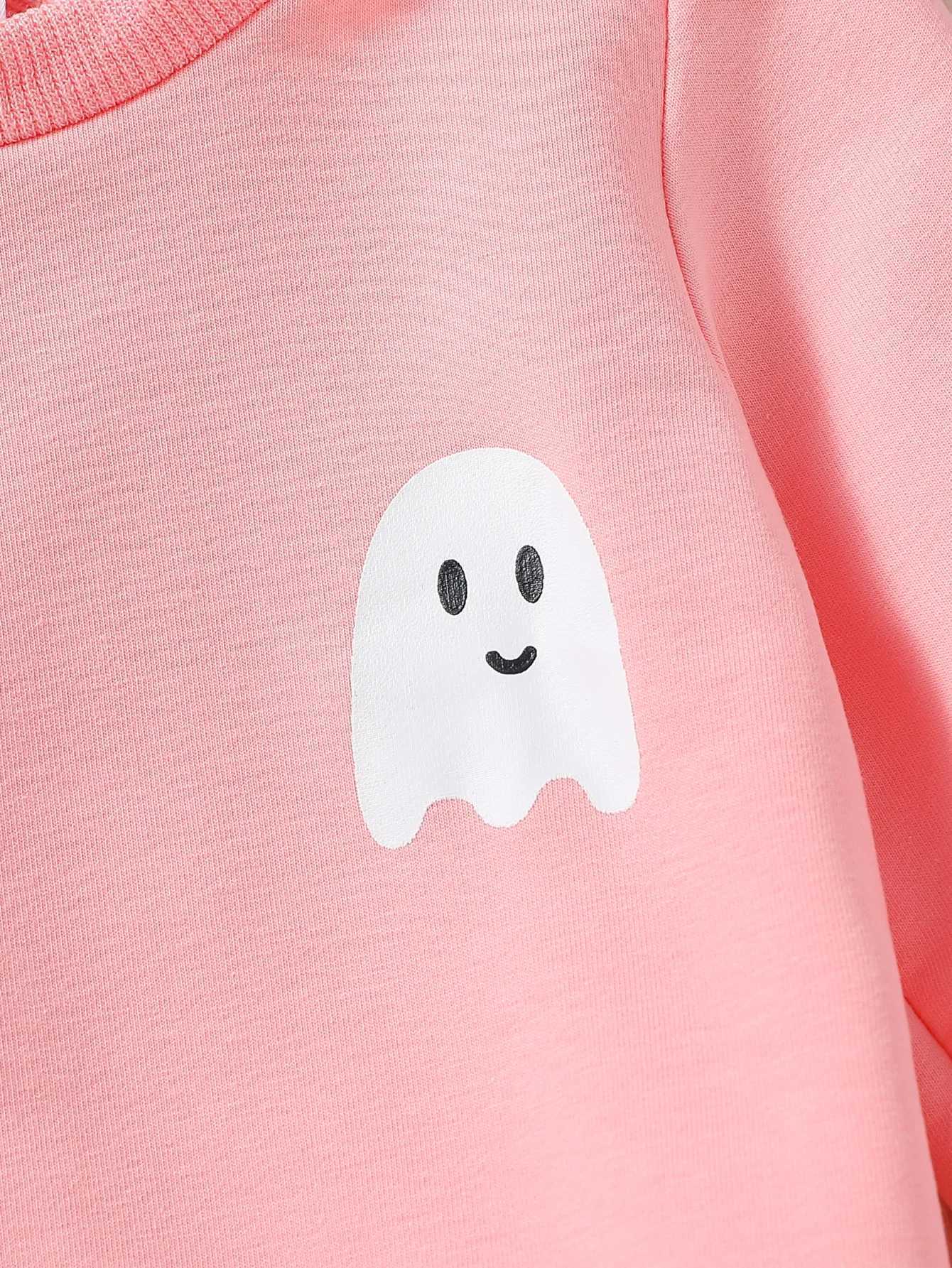 Clothing Sets 2024 2Pcs Baby Autumn/Winter Gilrs Pink Long Sleeve Print Ghost Sweatshirt Set For Halloween Day H241126