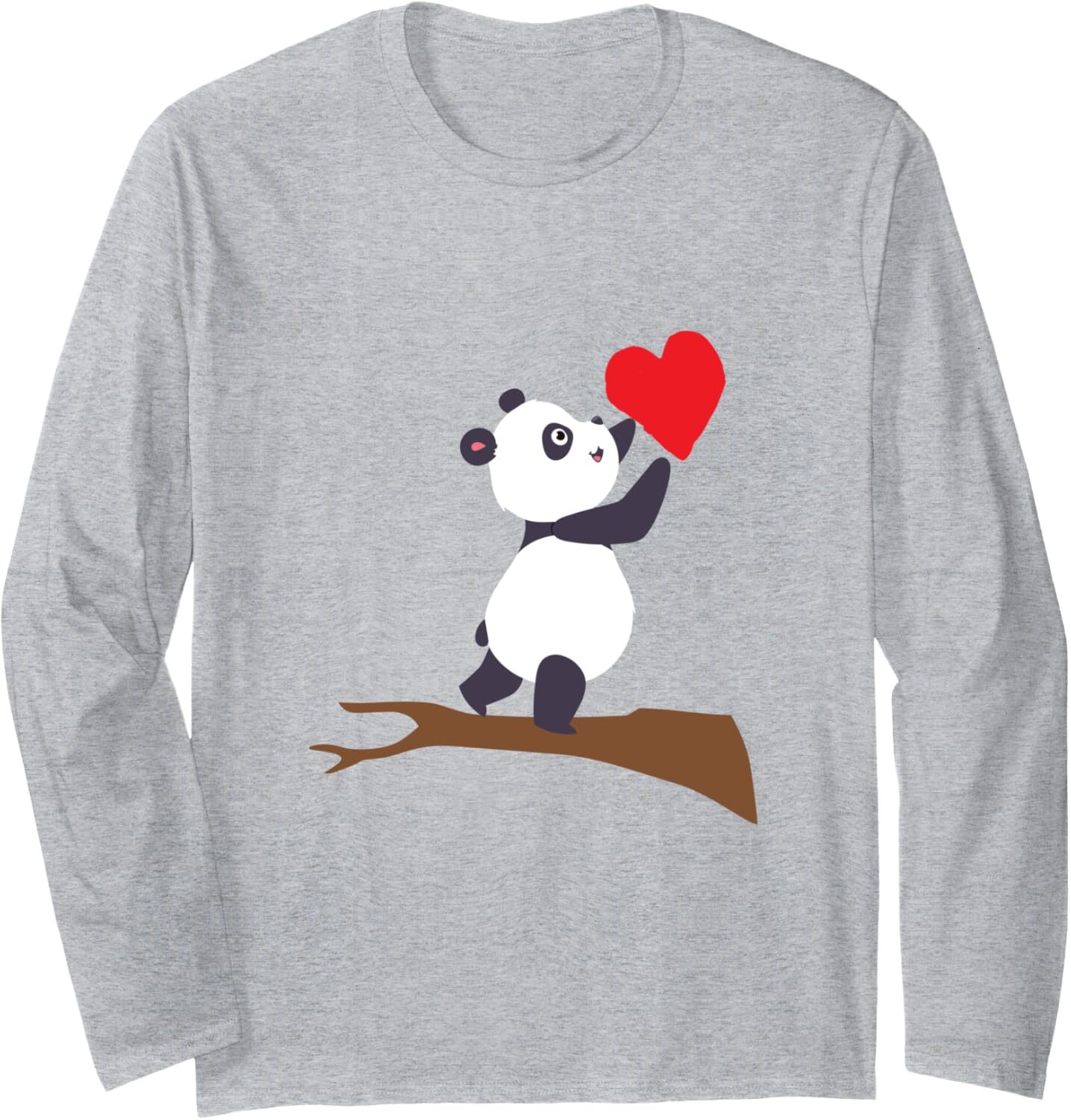 Long Sleeve Shirts for Men sweatshirt Panda Holding Up A Red Heart Valentines Day Gift Tee Streetwear Casual tops clothes fashion