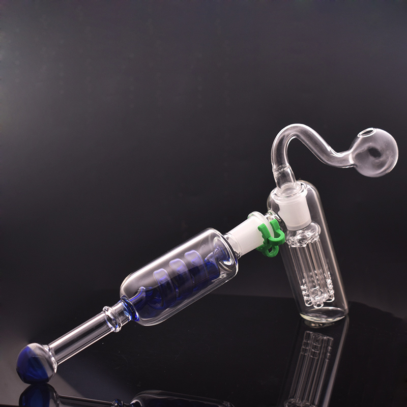 Hammer Glass Bong Hookah 6 Arm Tree Diffuser Filter Bubbler Smoking Water Pipe Recycler dry herb ashCatcher Bong with Male Glass Oil Burner Pipe and Tobacco Bowl