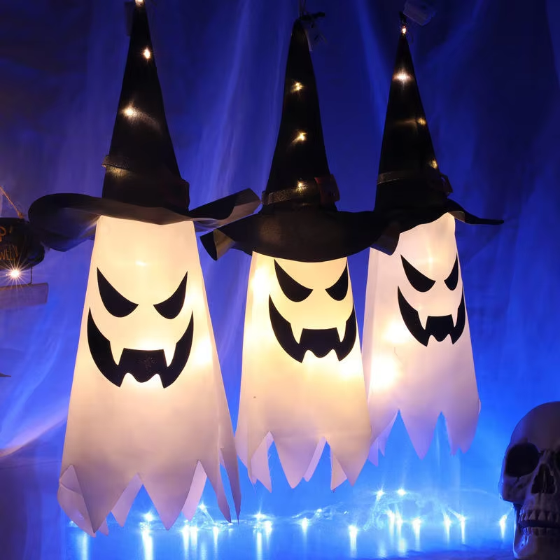 Halloween Ghost LED Light Hanging Party Dress up Glowing Witch Hat Light Horror Prop Home Bar Decoration Halloween String Lights
