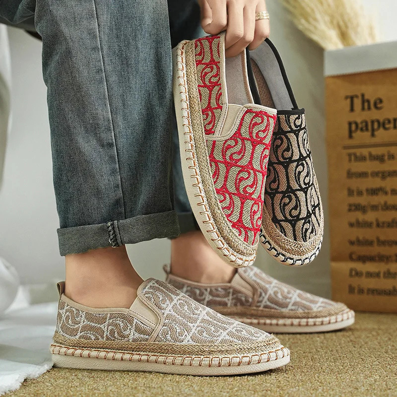 2024 Summer Mens Canvas Shoes Espadrilles Breathable Casual Shoes Mens Casual Shoes Comfortable Ultra Light Lazy Boat Shoes Large Size 44 240909