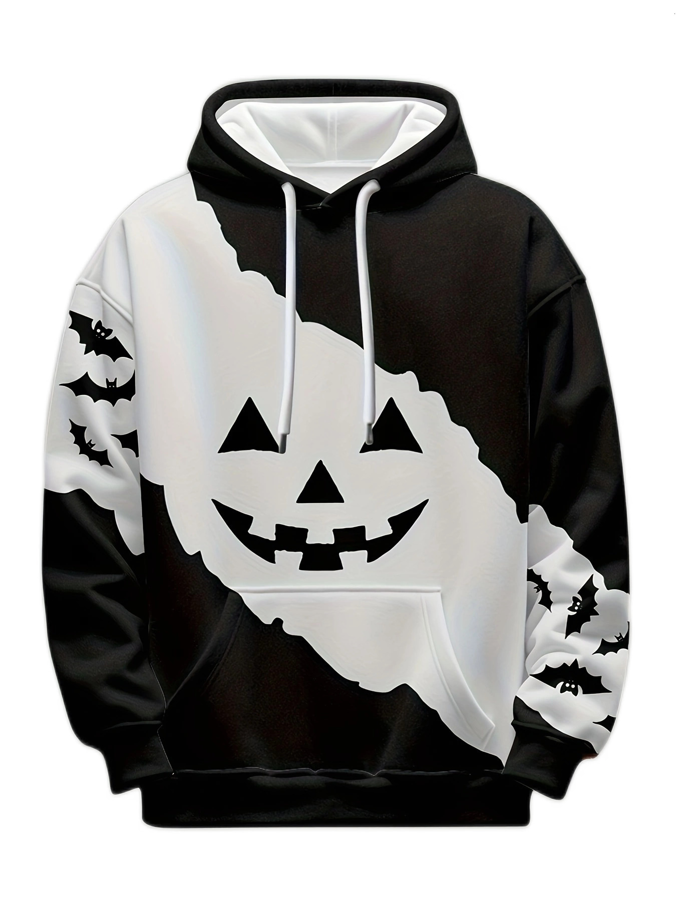 Halloween Pumpkin Bat Gradient Print Hoodie - Casual Polyester Pullover with Kangaroo Pocket, Perfect for Parties Gifts