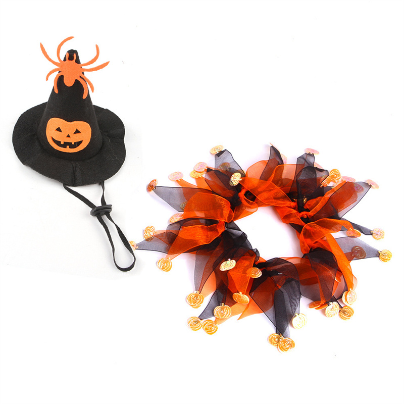 Cat Witch Halloween Costume Suit Small Dogs & Cats Tutu Collar and Witch Pumpkin Hat Cute Costume Suit Kitten Outfit Clothing