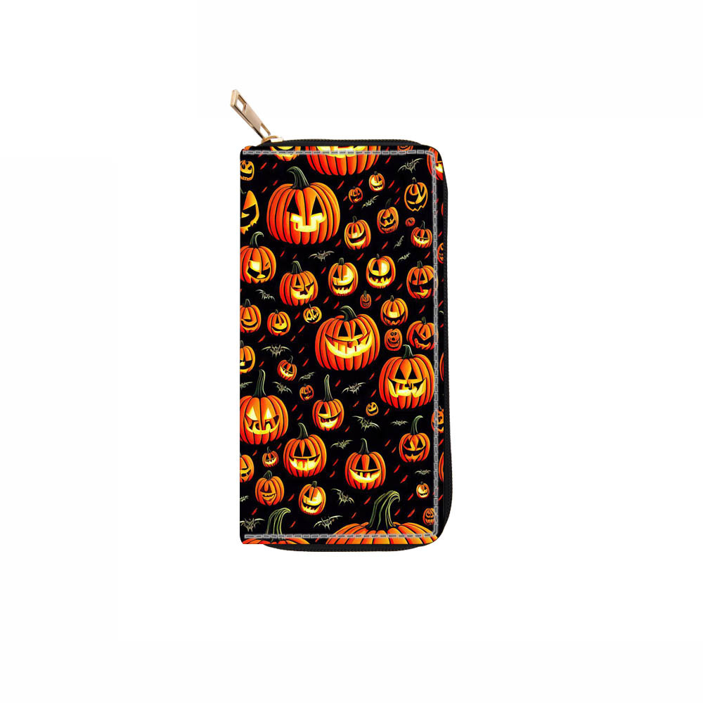 2025 Designer PU Skull 3 Halloween Long Zipper Wallet Pumpkin Handbag Money Clip