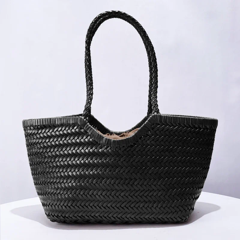 Shoulder Bags Genuine Leather Cowhide Tote Composite For Women Handbag Purses 2024 In Casual Weave Underarm