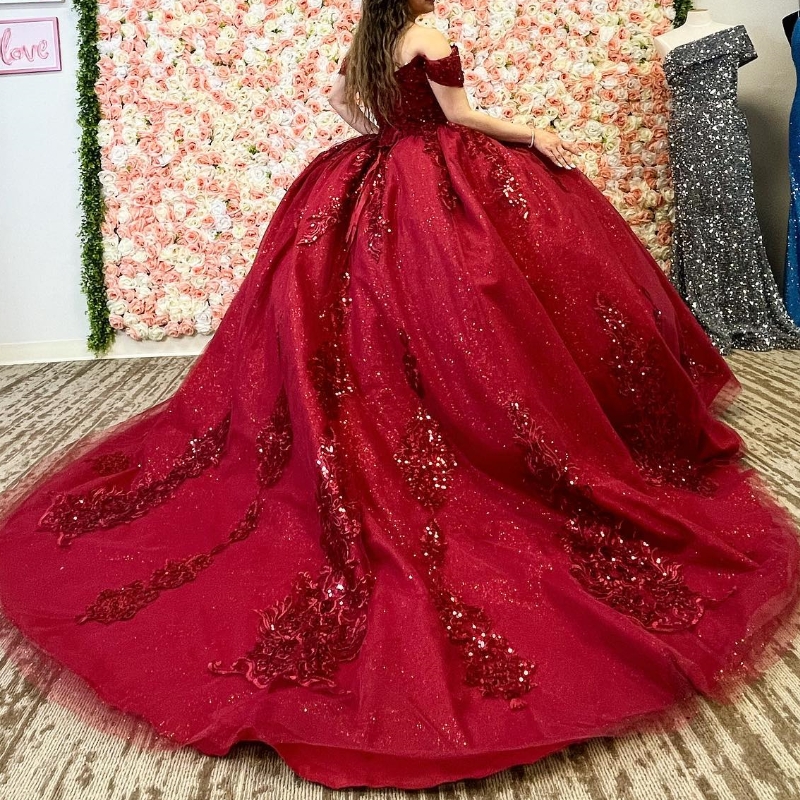Sparkly Bury Quinceanera Dresses 2024 XV Ball Gown Rose Lace Applique Beads Tull Princess Sweet 16 Dress Birthday Party Vestido De 15