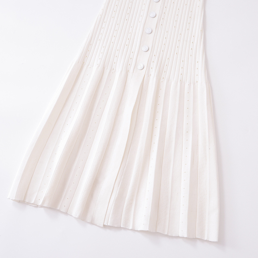 Breasted Dress Slim Fit Womens Fashion Temperament Short Sleeved Autumn Single Pleated Knitting New Product