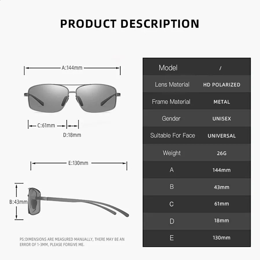 Aluminum magnesium alloy frame pochromic sunglasses for mens driving chameleon sunglasses day and night UV400 glasses 240909