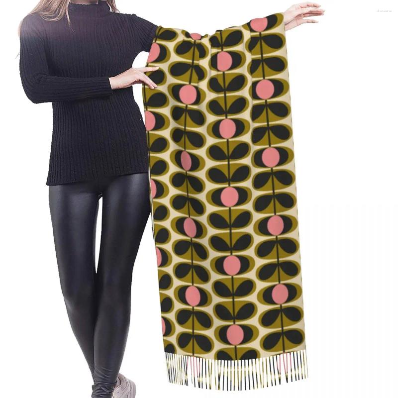 Scarves Custom Lady Large Print Oval Flower Stem Olive Orla Kiely Women Winter Soft Warm Tassel Shawl Wraps Scarf