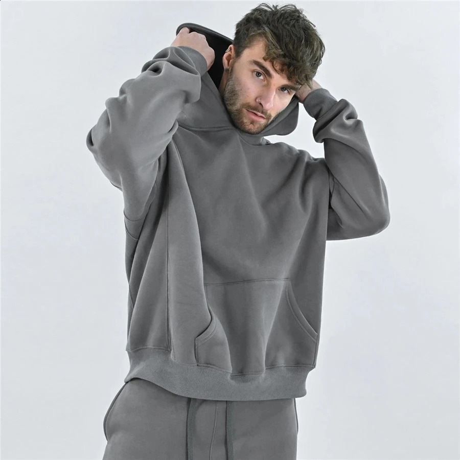 Mens Winter Gym Cotton Hoodie Fitness Sweatshirt Jacket High Kangaroo Pocket High Quality Hoodie ClothingPants 240909