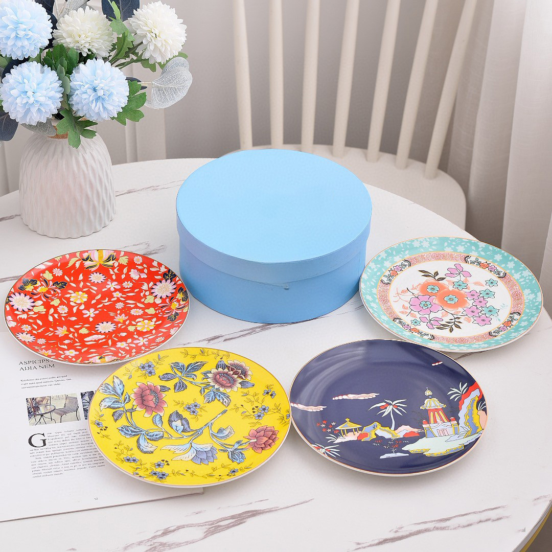 Designer Plates Tea Garden Four-Piece Sets Of Bone China Tableware 10-Inch Western Pastoral Style Housewarming Wedding