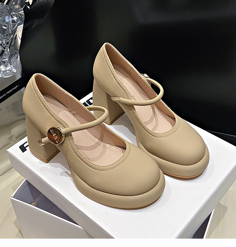 2025 new Dress Classic Mid heeled boat Designer shoe Belt buckle Thick heel high heels Tassels Round head Metal Button women shoes Large