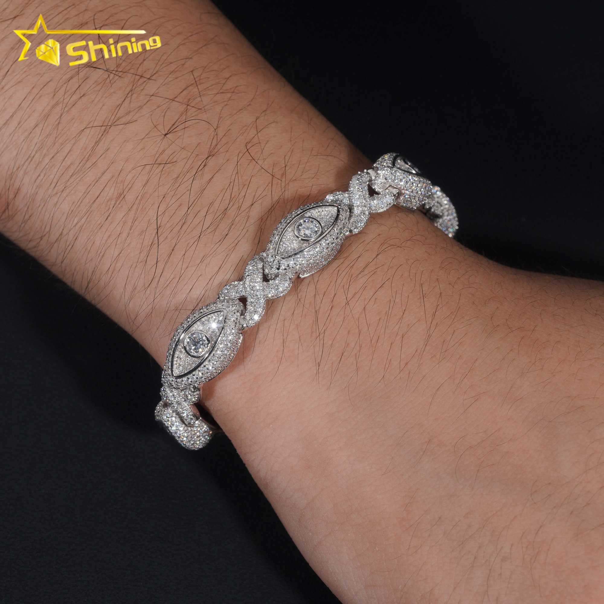 Pass Diamond Tester Silver 925 Gold Plated Hip Hop Jewelry Custom Mens Eye Bracelet VVS Moissanite Cuban Bracelet